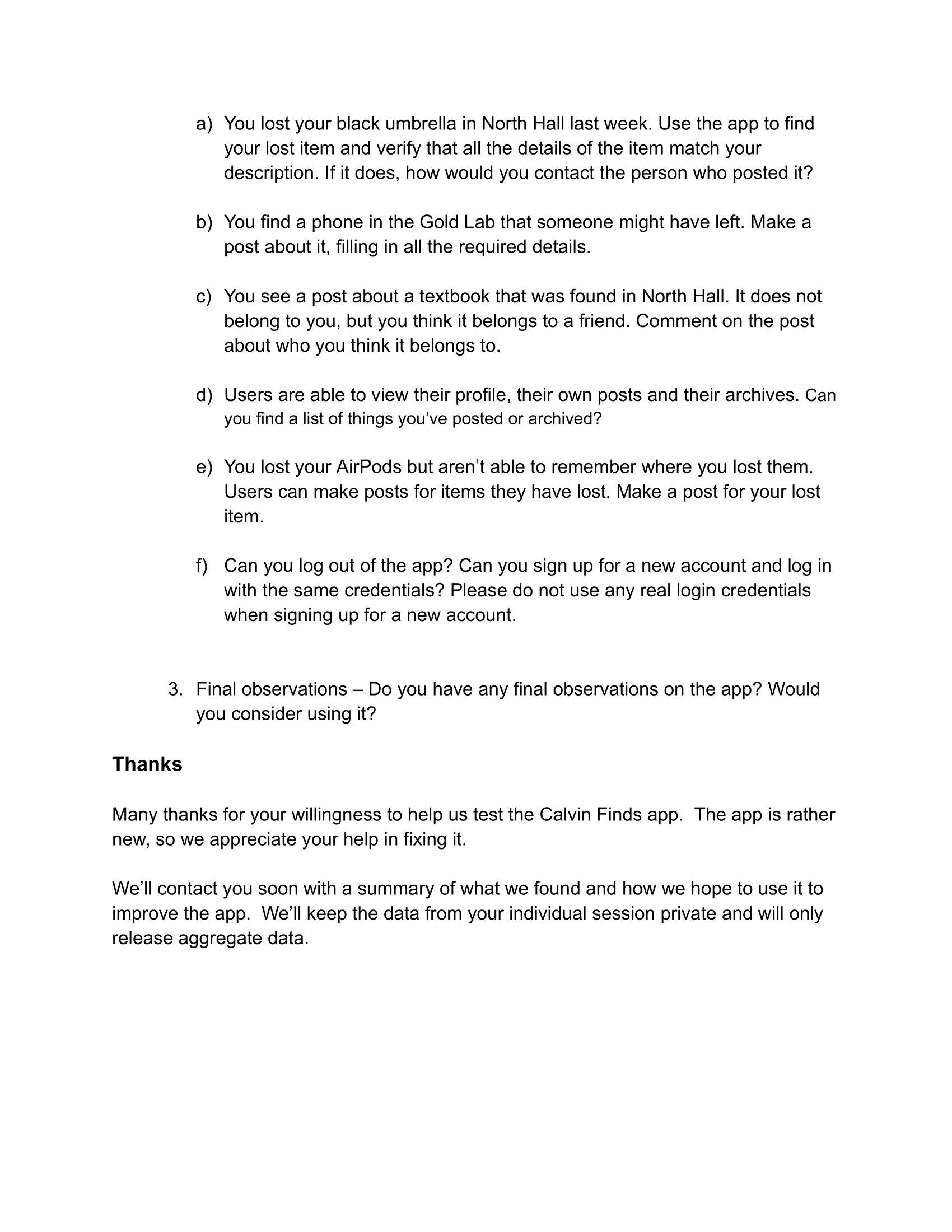 Page 2 of the printed usability testing questionnaire.